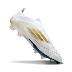 Scarpa da calcio Adidas F50+ Elite Laceless bianca e verde Mo Salah Pack per terreni compatti FG