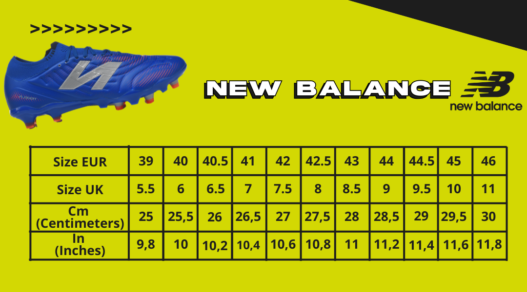 Chart Boots New Balance 39-46 EUR 6-11 UK