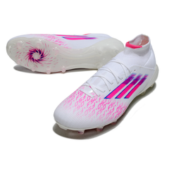 Botas de fútbol Adidas F50 Elite Mid Cut blancas y rosas para terreno firme (FG).