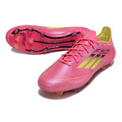 Botas de fútbol Adidas F50 Elite rosa y verde para terreno firme (FG)