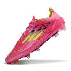 Botas de fútbol Adidas F50 Elite rosa y verde para terreno firme (FG)