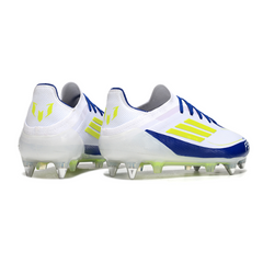 Adidas F50 Primeknit Elite White Blue and Yellow Mixed Studs SG Football Boot Messi
