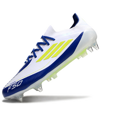 Adidas F50 Primeknit Elite White Blue and Yellow Mixed Studs SG Football Boot Messi