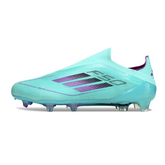 Botas de fútbol Adidas F50 Elite sin cordones azul claro para terreno firme FG