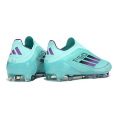Botas de fútbol Adidas F50 Elite sin cordones azul claro para terreno firme FG