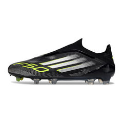 Botas de fútbol Adidas F50 Elite sin cordones, color blanco y negro, para terreno firme FG