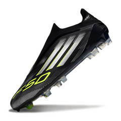 Botas de fútbol Adidas F50 Elite sin cordones, color blanco y negro, para terreno firme FG