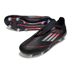 Scarpa da calcio Adidas F50 Elite SG senza lacci, nera, bianca e rossa, con tacchetti misti