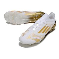 Scarpa da calcio Adidas F50 Primeknit Elite bianca e oro per terreni compatti FG