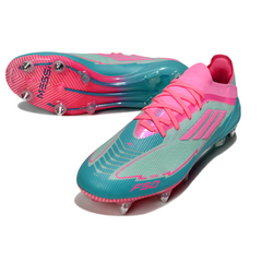 Scarpa da calcio Adidas F50 Primeknit Elite SG con tacchetti misti blu chiaro e rosa Messi