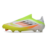 Botas de fútbol Adidas F50 Elite sin cordones, color verde y naranja, para terreno firme (FG).