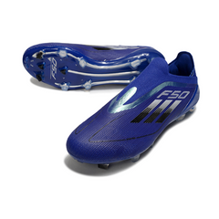 Botas de fútbol Adidas F50 Elite sin cordones, color azul, para terreno firme (FG).