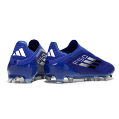 Botas de fútbol Adidas F50 Elite sin cordones, color azul, para terreno firme (FG).