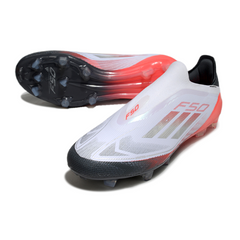 Botas de fútbol Adidas F50 Elite sin cordones, blancas, naranjas y grises, para terreno firme (FG).