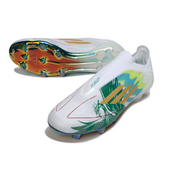 Botas de fútbol Adidas F50 Elite sin cordones, blancas y verdes, para terreno firme (FG).