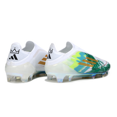Botas de fútbol Adidas F50 Elite sin cordones, blancas y verdes, para terreno firme (FG).