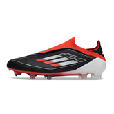 Botas de fútbol Adidas F50 Elite sin cordones, color negro, blanco y rojo, para terreno firme FG