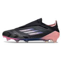 Botas de fútbol Adidas F50 Elite sin cordones, color negro y rosa, para terreno firme FG