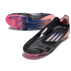 Botas de fútbol Adidas F50 Elite sin cordones, color negro y rosa, para terreno firme FG