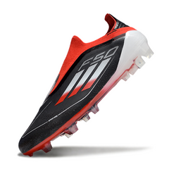 Botas de fútbol Adidas F50 Elite sin cordones, color negro, blanco y rojo, para terreno firme FG