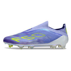 Botas de fútbol Adidas F50 Elite sin cordones, color morado, para terreno firme FG