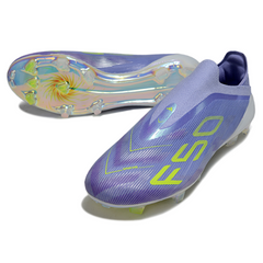 Botas de fútbol Adidas F50 Elite sin cordones, color morado, para terreno firme FG