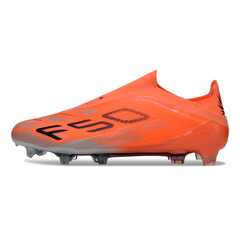 Botas de fútbol Adidas F50 Elite sin cordones naranja para terreno firme FG