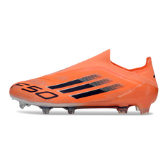 Botas de fútbol Adidas F50 Elite sin cordones, color naranja y negro, para terreno firme FG
