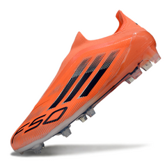 Botas de fútbol Adidas F50 Elite sin cordones, color naranja y negro, para terreno firme FG