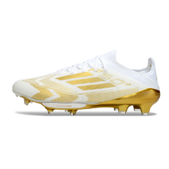 Scarpa da calcio Adidas F50+ Elite bianca e oro per terreni compatti FG