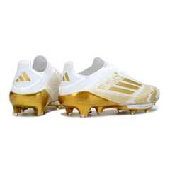Scarpa da calcio Adidas F50+ Elite bianca e oro per terreni compatti FG