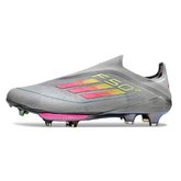 Scarpa da calcio Adidas F50+ Elite Laceless Grigio Rosa e Giallo per terreni compatti FG