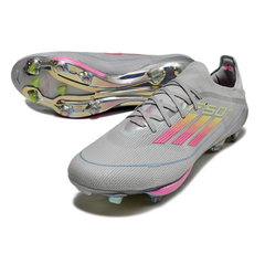 Botas de fútbol Adidas F50 Plus Elite SG con tacos mixtos en gris, rosa y amarillo