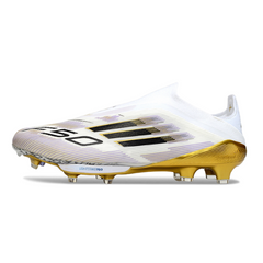 Scarpa da calcio Adidas F50+ Elite Laceless Bianco Nero e Oro per terreni compatti FG