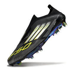 Scarpa da calcio Adidas F50+ Elite Laceless nera, bianca e verde per terreni compatti FG