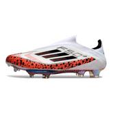 Scarpa da calcio Adidas F50+ Elite Laceless bianca e arancione per terreni compatti FG