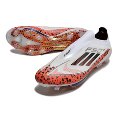 Scarpa da calcio Adidas F50+ Elite Laceless bianca e arancione per terreni compatti FG
