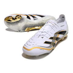 Scarpa da calcio Adidas Predator 25 Elite bianca e oro per terreni compatti FG