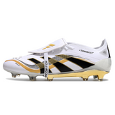 Scarpa da calcio Adidas Predator 25 Elite Tongue bianca e oro per terreni compatti FG