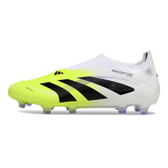 Scarpa da calcio Adidas Predator 25 Elite Laceless bianca e verde chiaro per terreni compatti FG