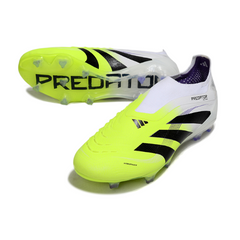 Scarpa da calcio Adidas Predator 25 Elite Laceless bianca e verde chiaro per terreni compatti FG