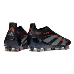 Scarpa da calcio Adidas Predator 25 Elite Laceless nera e rossa per terreni compatti FG