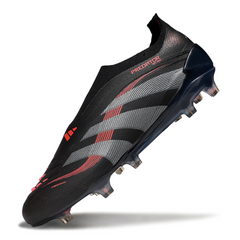 Scarpa da calcio Adidas Predator 25 Elite Laceless nera e rossa per terreni compatti FG