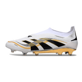 Scarpa da calcio Adidas Predator 25 Elite Laceless bianca e oro per terreni compatti FG