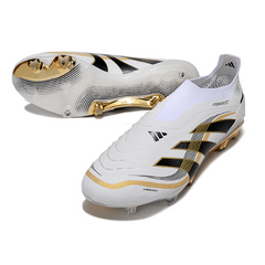 Scarpa da calcio Adidas Predator 25 Elite Laceless bianca e oro per terreni compatti FG