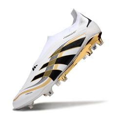 Scarpa da calcio Adidas Predator 25 Elite Laceless bianca e oro per terreni compatti FG