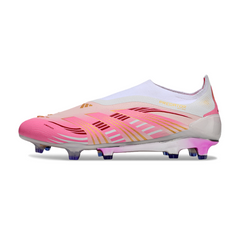 Scarpa da calcio Adidas Predator 25 Elite Laceless bianca e rosa per terreni compatti FG