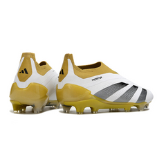 Chuteira Campo Adidas Predator 30 Elite Sem Cadarço FG Branca e Amarela - VENI Futebol