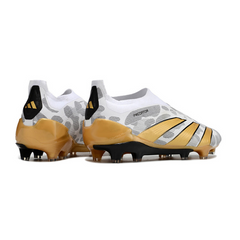Chuteira Campo Adidas Predator 30 Elite Sem Cadarço FG Cinza e Dourada - VENI Futebol