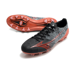 Bota de fútbol Mizuno Alpha negra y roja para terreno firme FG